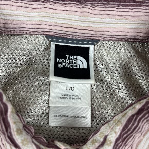 North Face Button Up Shirt Womens Large Seersucker Mesh Hiking Fishing Stripe - Picture 3 of 12